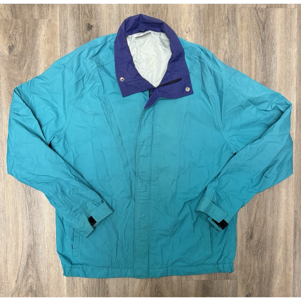 Vintage Pelzer Brainwear Teal Windbreaker Jacket Made USA Large